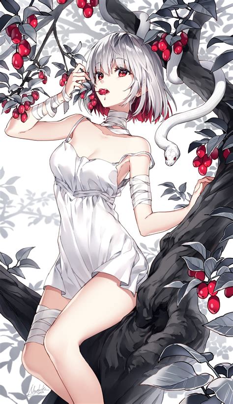 #410049 lying on back, no bra, anime girls, black hair, Nardack, dress, flowers, artwork ...