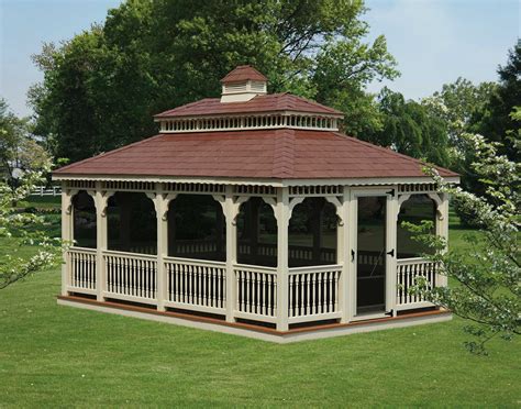 Vinyl w/Wood Inserts Double Roof Rectangle Gazebos with Oil Rubbed Bronze Nedmac Outdoor Ceiling ...