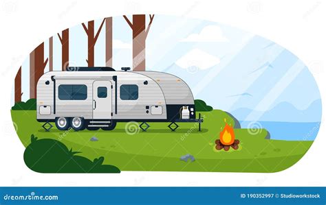 Camper Trailer. Caravan Camper Trailer Cartoon Vector | CartoonDealer ...