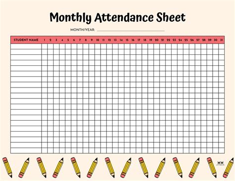 Attendance Sheets - 52 FREE Printables | Printabulls