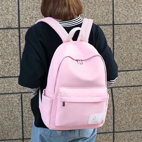 Canvas backpack simple student bag solid color backpack junior high school student leisure ...