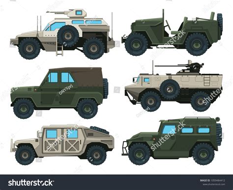 Army Vehicles Set Colored Vector Illustrations Stock Vector (Royalty ...