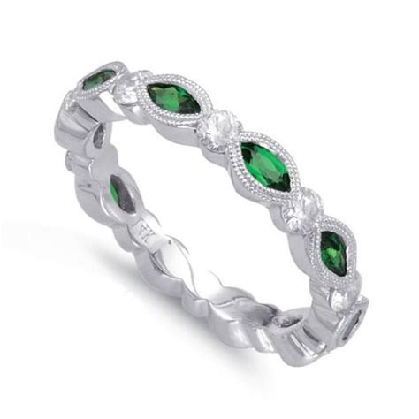 Green Tsavorite & Diamond Band, Gemstone Stacking Rings, Stackable ...