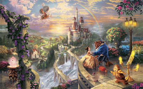 Beauty and the Beast Disney Castle Rainbow HD wallpaper | art and ...