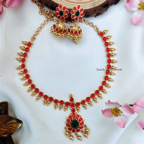 Enamel Ruby Pink Necklace- South India Jewels- Online shop