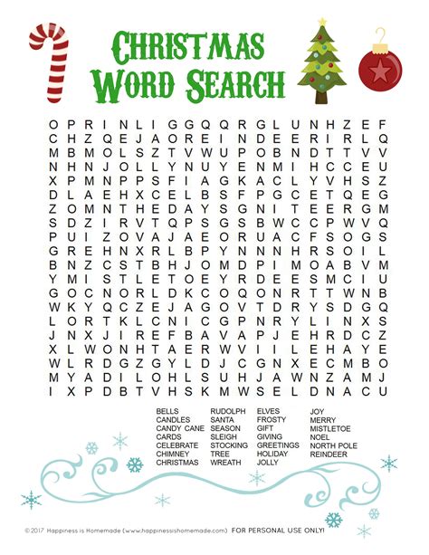 Printable Christmas Word Search for Kids & Adults - Happiness is Homemade