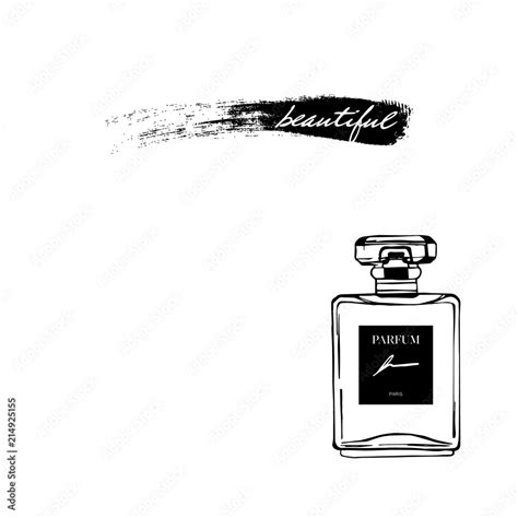 Beautiful french perfume vector hand drawn fashion sketch. Label with glamour vogue french ...