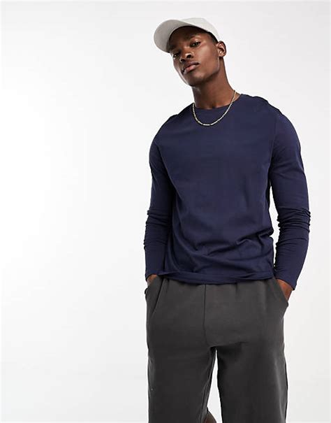 ASOS DESIGN long sleeve t-shirt with crew neck in navy | ASOS