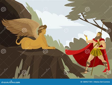 Oedipus and the Sphinx Riddle. Greek Mythology Tale Stock Illustration ...