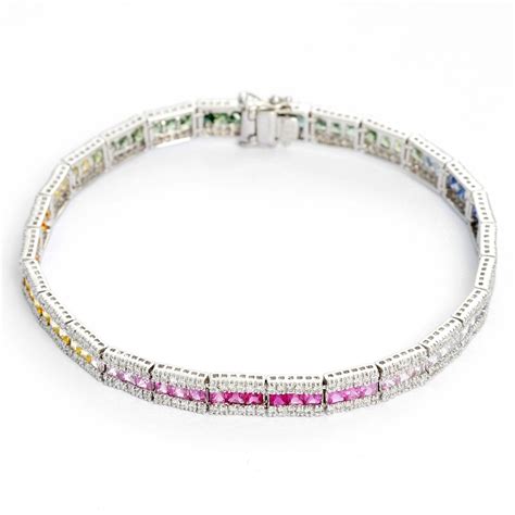 Multicolored Rainbow Sapphire & Diamond Bracelet