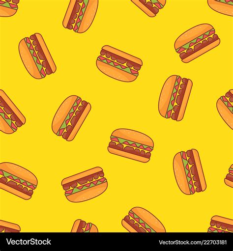 Seamless pattern of burger with yellow background Vector Image