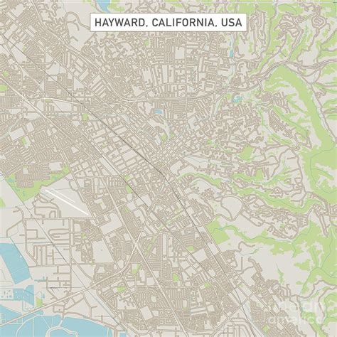 Hayward California US City Street Map Digital Art by Frank Ramspott ...