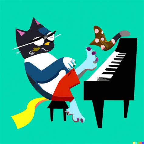 cat playing piano with foot in disney animation style. | DALL·E 2 | OpenArt