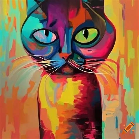 Modern abstract art with a cat theme on Craiyon