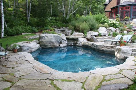 Natural Stone pool | Natural slabs create pond like swiming pool deck ...