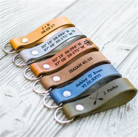 Custom Leather Keychain, Latitude Longitude Keychain, Mens Gift ...