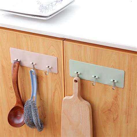 Cabinet Mulifunction Hooks Kitchen Tableware Hooks Bathroom Adhesive ...