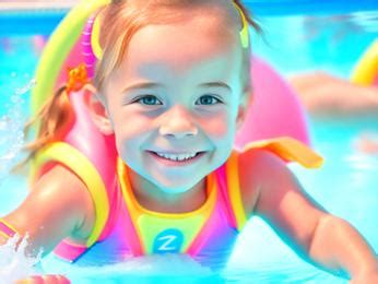 A little girl in a swimming pool wearing a life jacket Image & Design ID 0000117971 ...