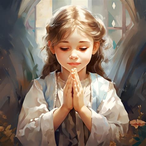 Premium AI Image | a painting of a little girl praying with the words ...