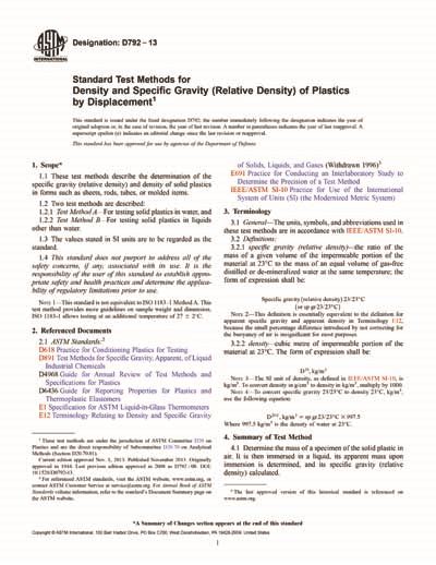 ASTM D792-13 - Standard Test Methods for Density and Specific Gravity ...