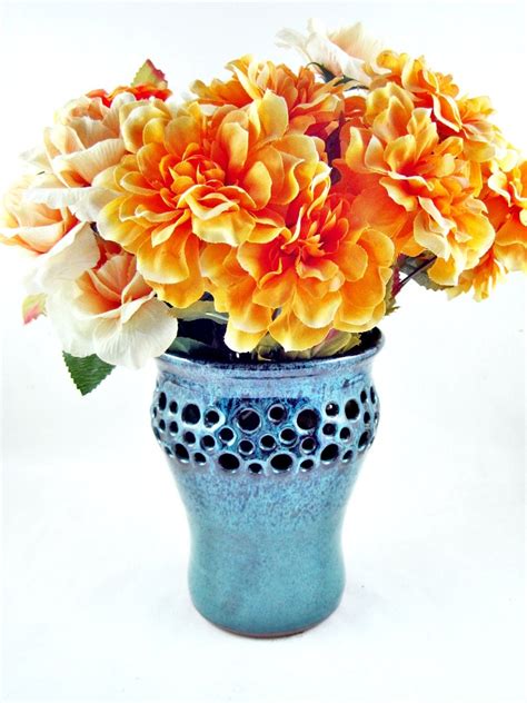 Teal blue pottery vase Ceramic flower vase table top decor | Etsy