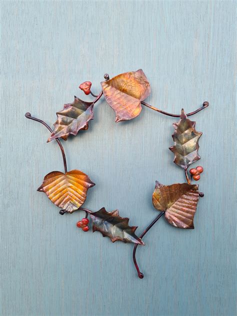 Emily Stone Copper Christmas Holly Ivy Wreath Sculpture small - Copper Creatures