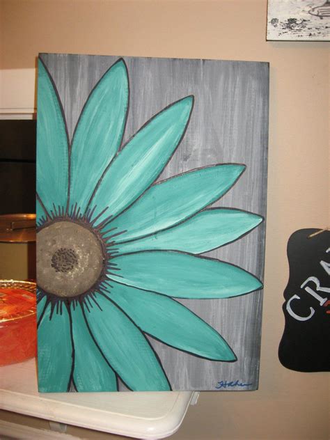 Turquoise flower daisy painting rustic flower wood flower wall | Etsy | Canvas art painting ...