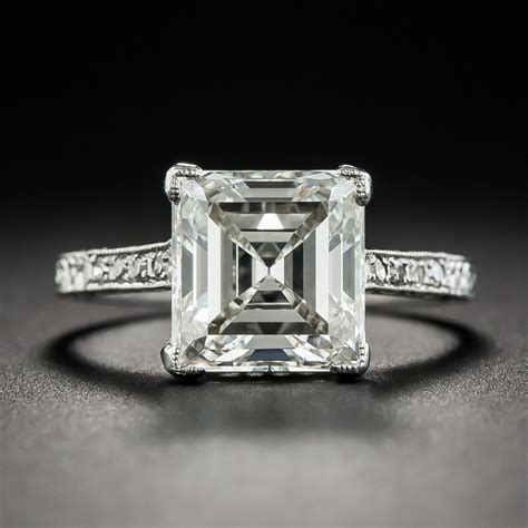 3.46 Carat Edwardian Carré (Square-Cut) Diamond Platinum Ring - GIA J VVS2