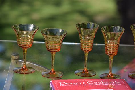 5 Vintage Amber Port Wine Glasses, Set of 5 Mis Matched Wine glasses ...