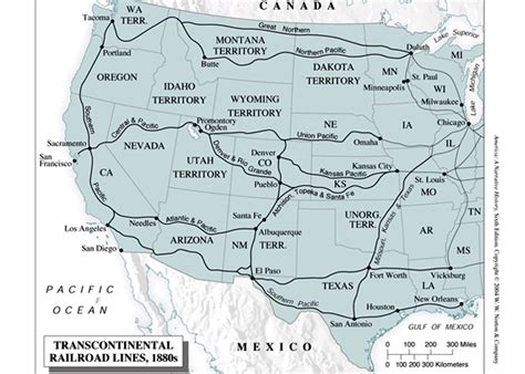 Transcontinental Railroad Lines, 1880s