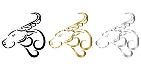 three color black gold and silver line art of buffalo head. Good use for symbol, mascot, icon ...