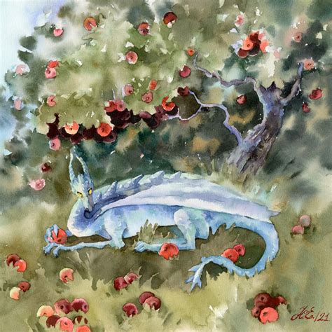 Blue dragon Original Fantasy art Watercolor painting by Yuli | Inspire ...