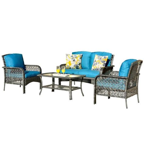 Ovios Augtus 4-Piece Metal Frame Patio Conversation Set with Cushions ...