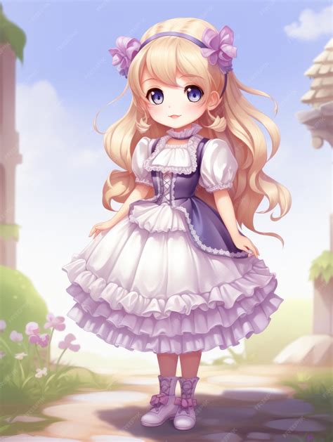 Premium AI Image | an anime girl in a dress standing in front of a castle