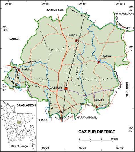 Maps of Bangladesh: Political Map of Gazipur District