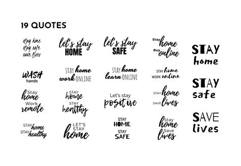 Stay home. Stay Safe. Quotes Set. Covid-19 By BlueOceanArtStore | TheHungryJPEG.com