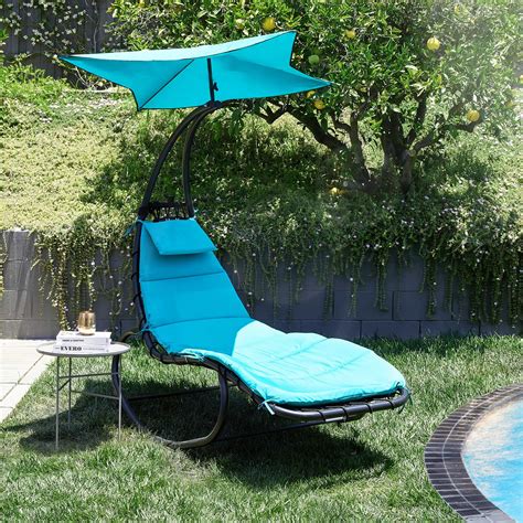 BELLEZE Outdoor Hanging Chaise Lounge Chair Swing Curved Cushion Seat ...