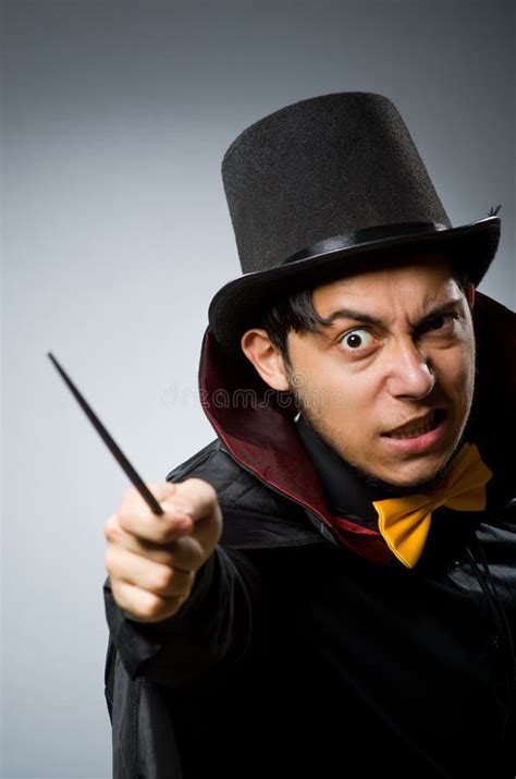 Funny Magician Man with Wand and Hat Stock Photo - Image of black ...