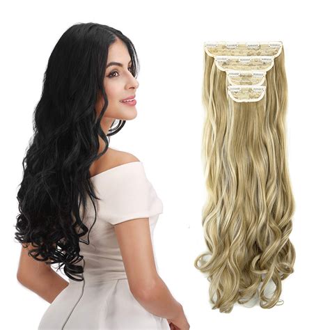 NK Beauty 18"/24" Clip In Hair Extensions 4 PCS Long Straight Curly Wavy Hair Extension ...