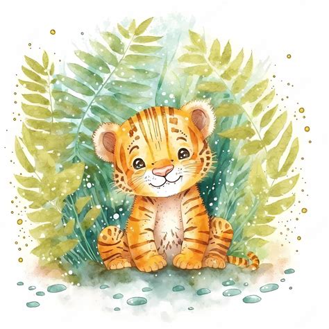 Premium Photo | Cute baby tiger illustration on watercolor painting