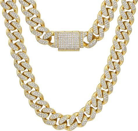 Amazon.com: KRKC&CO 12mm Mens Iced Cuban Link Chain, 18k Gold Cuban Necklace, Cuban Choker, Hip ...