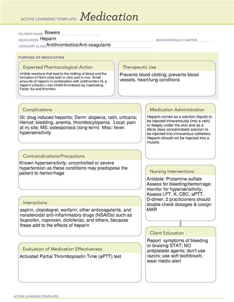 Heparin Medication Template