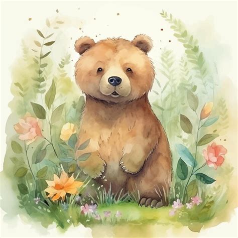 Dessin Animé Mignon Ours Dans Un Style Aquarelle | Vecteur Premium