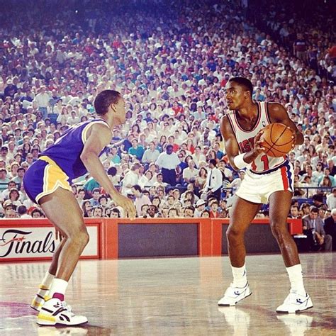 Byron Scott D's up Isiah Thomas during the 1988 NBA Finals at the ...