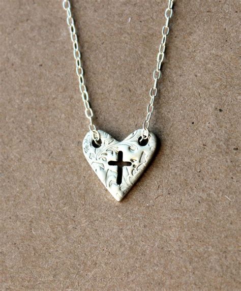 Handmade Silver Heart Cross Necklace Fine Sterling Silver