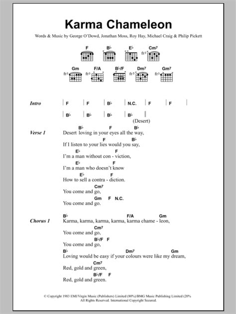 Karma Chameleon by Culture Club - Guitar Chords/Lyrics - Guitar Instructor