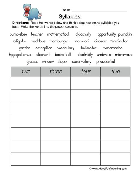 Syllable Sorting Worksheet by Teach Simple