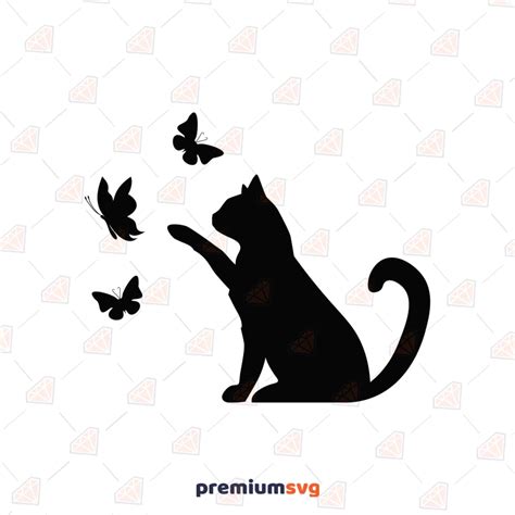 Cat with Butterfly SVG, Silhouette Download | PremiumSVG