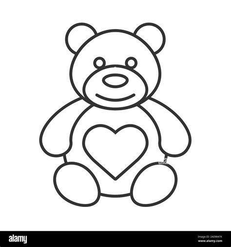Teddy bear with heart shape linear icon. Thin line illustration ...