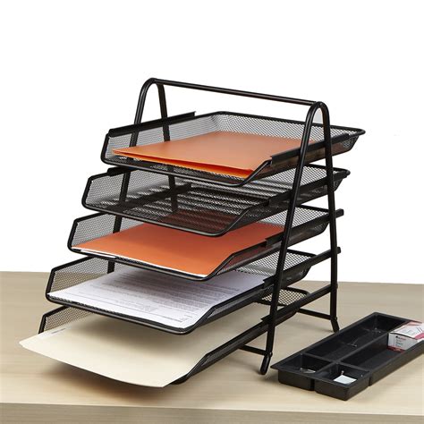 Mind Reader Mesh 5-Tier Desk Letter Organizer with 5 Sliding Trays, Black - Walmart.com ...